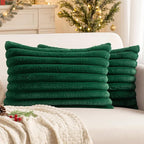 MIULEE Faux Fur Christmas Decorative Throw Pillow Covers 12x20 Inch Set of 2, Modern Spring Home Decor Soft Plush Couch Pillows Cozy Fluffy Cushion Covers for Sofa Bed Dark Green