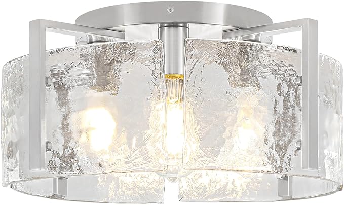 18.5'' Modern Brushed Nickel Semi Flush Mount Ceiling Light, Hallway Light Fixtures, 4-Light Glass Ceiling Lights for Entryway Kitchen Dining Room Foyer Bedroom Living Room Lighting Fixtures,UL-Listed