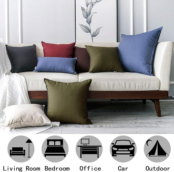 Jeanerlor 18"x18" Solid Cotton Linen Decoration Green Throw Pillow Case with Zipper Cushion Case Pillow Cover Decorative Pillowcase for Chair/Bed/Couch, (45 x 45cm),2 Packs, Olive Green