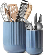 LE TAUCI Utensil Holder, 7.3"+5.4" Ceramic Kitchen Utensil Holder for Countertop, Large Cooking Utensil Crocks for Kitchen Counter, Modern Utensil Organizer for Spatula, Set of 2, Dusty Blue