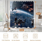 Universe War Cool Shower Curtain Bathroom Bathtubs Funny Planet Science Fiction Movie Theme Fabric Shower Curtain Set with 12 Hooks 72x72 inch Polyester Machine Washable, Blue Grey