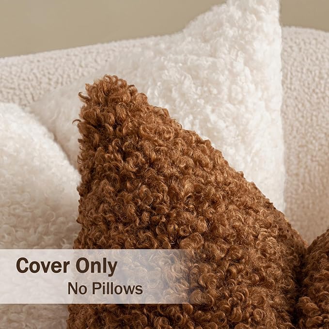 MIULEE Pack of 2 Faux Fur Throw Pillow Covers 18x18 Inch Bronze Boucle Decorative Sherpa Pillow Covers Fuzzy Accent Soft Sheepskin Fleece for Boho Home Decor Sofa Living Room Couch Bed