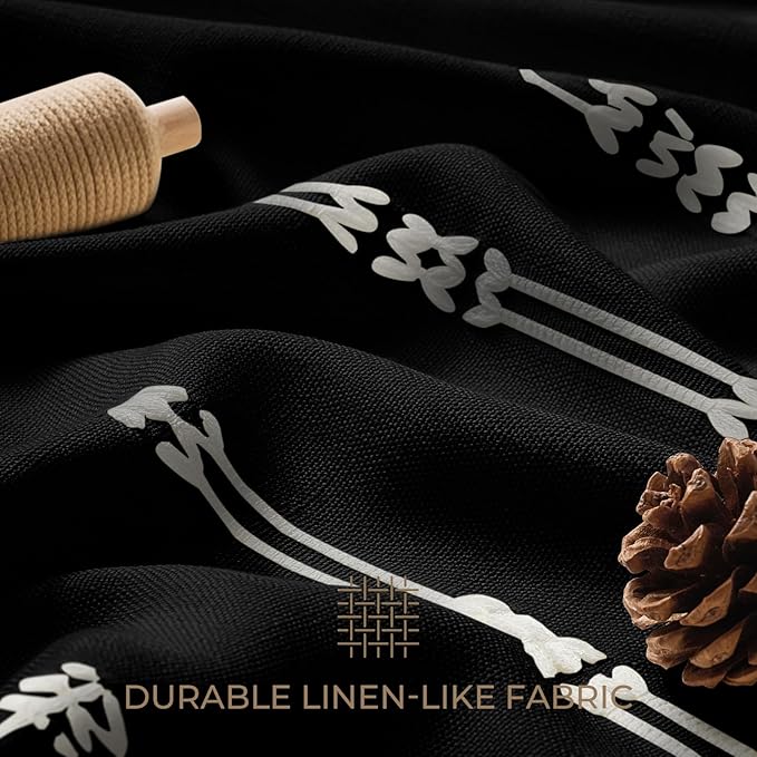 downluxe Linen Texture 3 in 1 Farmhouse Shower Curtain Set with Tassel, Boho Fabric Shower Curtains for Bathroom, Black, 60W x 72L