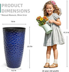 23.75" H Large Tall Outdoor Planters, Set of 2 Plastic Large Flower Pots for Outdoor Plants, Gradient Cobalt Blue Honeycomb Textured, Weather-Resistant for Porch, Garden, Patio or Indoor Use