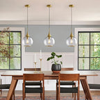 Pendant Lights Kitchen Island: 3 Pack Gold Light Fixture Modern with Clear Glass - 10 Inch Mid Century Globe Kitchen Lighting Fixtures Ceiling for Foyer Bedroom