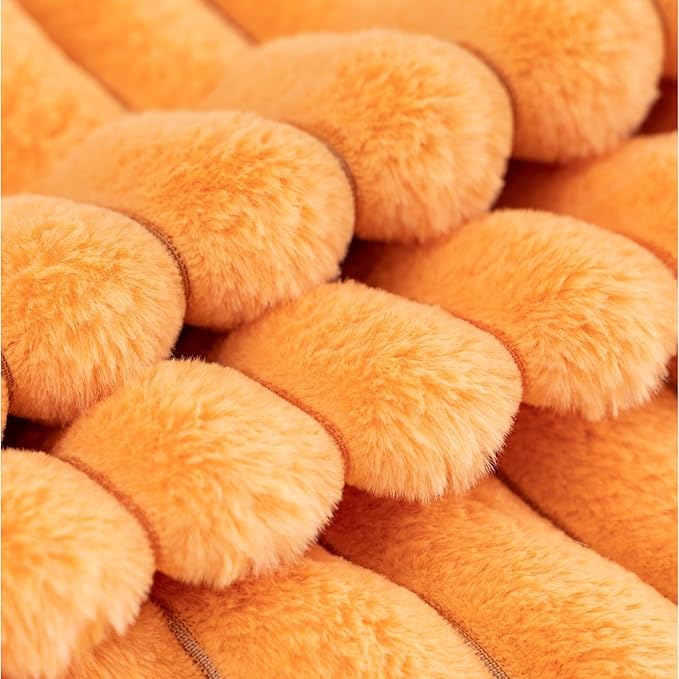 ZLINA Set of 2 Orange Faux Fur Decorative Throw Pillow Covers Fluffy Striped Pillowcase Cushion Covers 16 x 16 Inch Decor Sofa Couch Bedroom