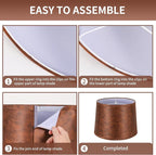 ALUCSET 2pcs Drum Lampshades Large Brown Lamp Shades, 13" Top X 15" Bottom X 11" High Replacement for Table Lamp Shades and Floor Lampshade, Spider Fitter Easy Assembly Required