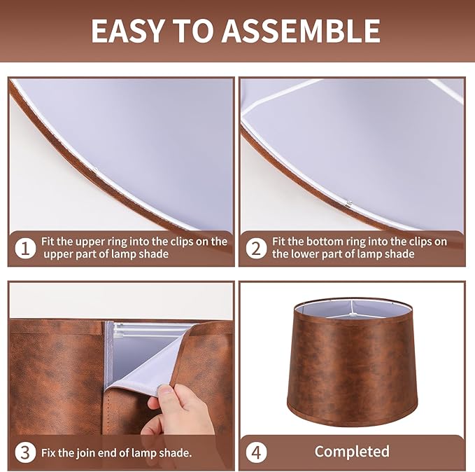 ALUCSET 2pcs Drum Lampshades Large Brown Lamp Shades, 13" Top X 15" Bottom X 11" High Replacement for Table Lamp Shades and Floor Lampshade, Spider Fitter Easy Assembly Required