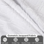 No Hook Shower Curtain Set with Snap in Liner, White Jacquard Tufted Geometric Bath Curtain, Boho Luxury Hotel Bathroom Decor, Waterproof Washable, 71 x 74 Inch