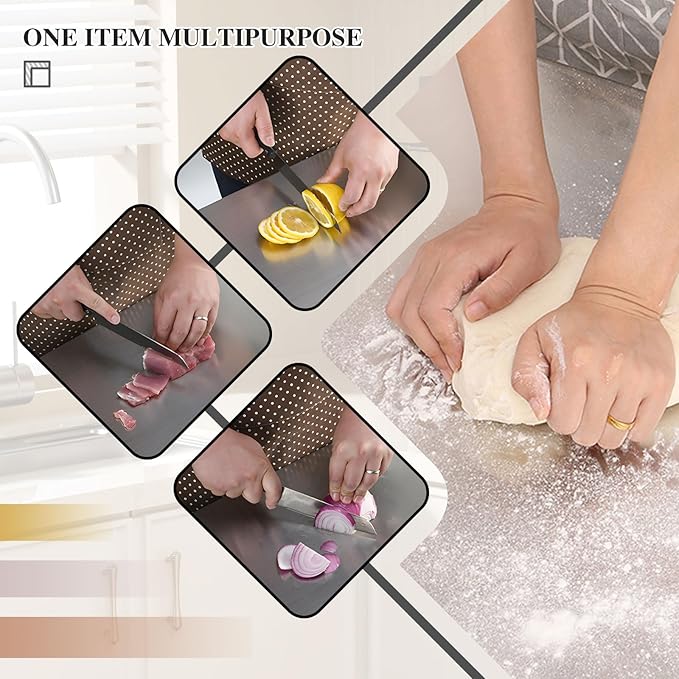 Stainless Steel Cutting Board for Kitchen - 304 Stainless Steel Chopping Boards for Baking, Double-Sided Use for Raw & Cooked Food - Ideal for Homemade Pasta, Pizza & Bread Making (11.8×15.7×0.06")