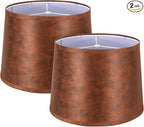 ALUCSET 2pcs Drum Lampshades Large Brown Lamp Shades, 13" Top X 15" Bottom X 11" High Replacement for Table Lamp Shades and Floor Lampshade, Spider Fitter Easy Assembly Required