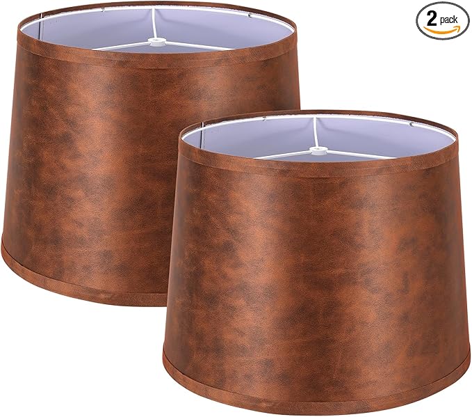 ALUCSET 2pcs Drum Lampshades Large Brown Lamp Shades, 13" Top X 15" Bottom X 11" High Replacement for Table Lamp Shades and Floor Lampshade, Spider Fitter Easy Assembly Required