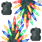 WATERGLIDE 2 Pack 50 LED Outdoor Christmas Lights, 16FT Battery Operated Mini String Lights with 8 Modes & Timer, Xmas Tree Lights Waterproof for Patio Garden Party Wedding Holiday Decor, Multicolor