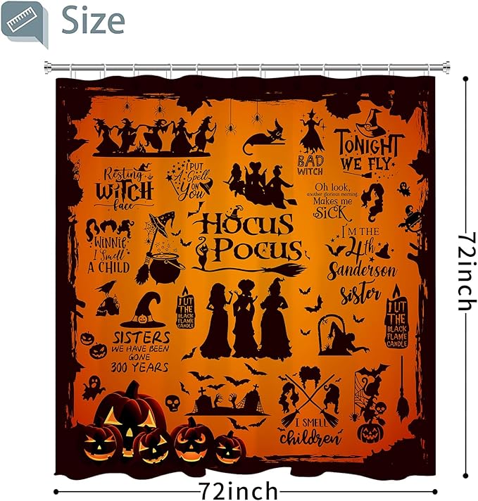 Metawu Halloween Shower Curtain Witch Shower Curtains Sets Witch Bat Spider Web Bathroom Curtain for Kids Waterproof Bathtubs Curtain 72"×72" with 12 Hooks Bathroom Decor