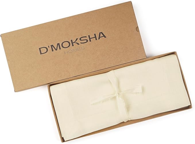 D'Moksha Homes Linen Cream Table Runner 120 Inches Long - 100% Pure Linen Dining Table Runner 14 x 120 Inch for Fall, Autumn and Halloween - Machine Washable