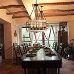 Farmhouse Drum Chandelier,Rustic White Oak Wood Color&Black Metal Finish 4-Light Chandeliers for Dining Room Kitchen Entryway UL Listed