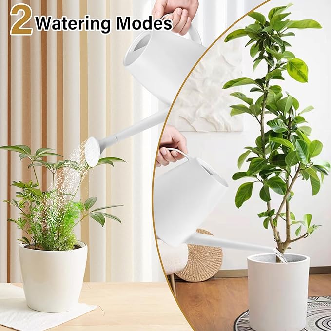 Plastic Watering Can - for Indoor and Outdoor House Plant Garden - with Long Spout - 1/2 Gallon - White