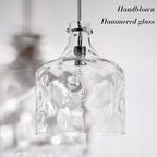 Extra Large 16" Vintage Farmhouse Pendant Light – Hand-Blown Clear Hammered Glass Shade, Adjustable Chain Hanging Light for Kitchen Island, Hallway, Dining Room, Chrome