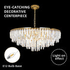 Gold Modern Round Top K9 Crystal Chandelier Lighting Fixture, 13 Lights Round K9 Crystal Adjustable Hanging Lamp for Dining Room Bedroom Living Room,Hallway,Bar,Kitchen W31''
