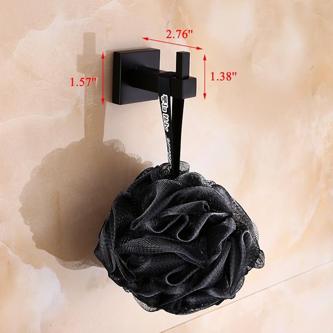 Wall Clothes Hooks Black Wall Mounted Modern Hooks Stainless Steel Heavy Duty for Robe Coat Towels Hat Bathroom Kitchen Bedroom Hotel Garage, 2 PCS