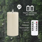Waterproof Flickering Plastic Flameless with Cycle Timer & Remote Control, Pack of 2 Fake Battery Operated Candle Grease Outdoor Pillar LED Candles (Ivory, 4" x8")