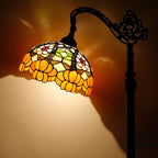 Tiffany Floor Lamp Stained Glass Orange Flower Style Arched Reading Light Gooseneck Adjustable Corner Standing Lamp 12X16X66 Inch for Bedroom Living Room Home Office