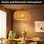 Bamboo Pendant Light, 11.8inch Hand-Woven Natural Wicker Rattan Bamboo Lamp, Beige Boho Hanging Chandelier, Rustic Island Dining Ceiling Light for Living Room, Kitchen, Farmhouse, Bedroom