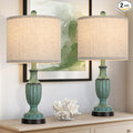 TOBUSA Farmhouse Living Room Table Lamps Set of 2, Green Rustic Vintage Table Lamps for Bedroom Nightstand, Antique Bedside Desk Lamps with Linen Shade, 22’’ Traditional Resin Lamp Sets for End Table
