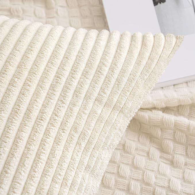 MIULEE Pack of 2 Corduroy Pillow Covers Soft Soild Cushion Cases Decorative Square Throw Pillow Covers Cream White Pillowcases for Sofa Bedroom Car 12 x 12 Inch 30 x 30 Cm