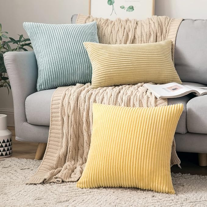 MIULEE Pack of 2 Corduroy Pillow Covers Soft Soild Striped Throw Pillow Covers Set Decorative Square Cushion Cases Pillowcases for Sofa Bedroom Couch 18 x 18 Inch Mint