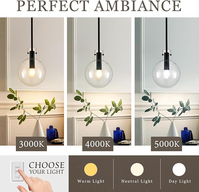 Black Pendant Lights Kitchen Island 2 Pack, 8" Large Globe Glass Hanging Light Fixtures with Clear Glass, Modern Kitchen Pendant Lighting Over Island for Sink Bathroom, OS-JJ528-2PBK