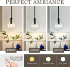 Black Pendant Lights Kitchen Island, 1-Light 8" Large Globe Glass Hanging Light Fixtures with Clear Glass, Modern Kitchen Pendant Lighting Over Island for Sink Bathroom, OS-JJ528-1PBK