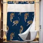 Boho Leopard Cheetah Theme no hook Tropical Forest Wildlife Animal Shower Curtain with Snap in Fabric Liner Set, Detachable Liner,See Through Mesh Top Window,Waterproof Washable 72"W x 74"H
