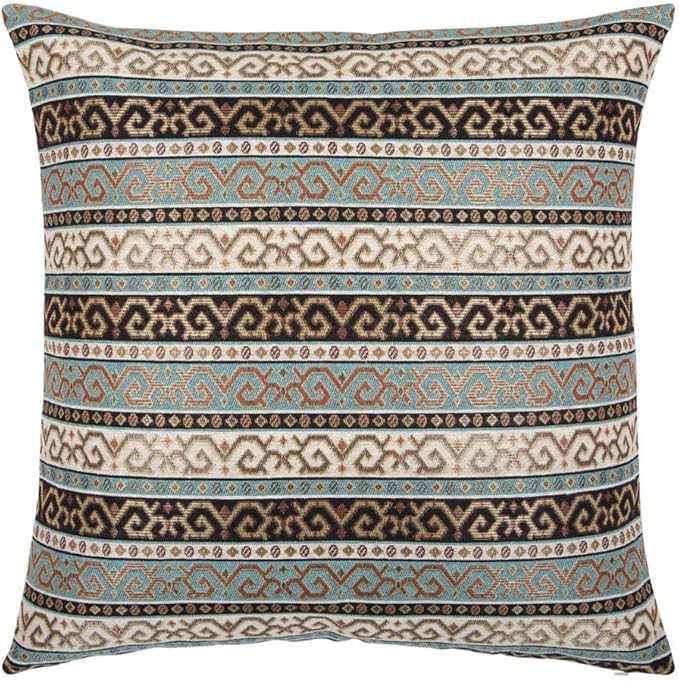 Large Kilim Throw Pillow Covers Turquoise and Black - 22 x 22 Inches Decorative Pillows, Retro Room Decor for Couch, Bohemian Square Case for Farmhouse, Southwestern, Middle Eastern