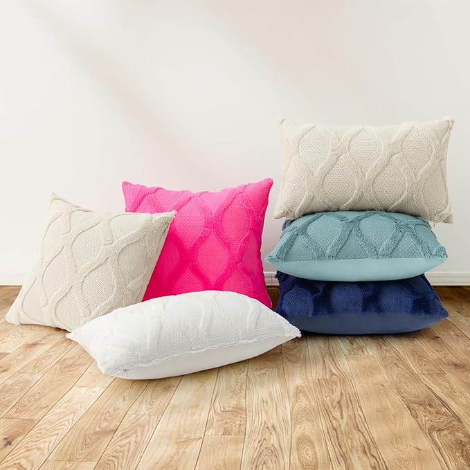 decorUhome Throw Pillow Covers 22x22 Inch Set of 2, Soft Plush Faux Fur Wool Aqua Couch Pillow Covers, Decorative Neutral Pillow Cases for Bed Sofa Living Room Home Decor