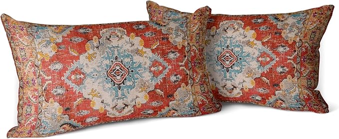 Snycler Boho Throw Pillow Covers 12x20 inch Set of 2 Boho Rug Carpet Double Sided Pattern Cotton Soft Pillow Case Cushion Cover Pillowcase for Couch Sofa Bed Decorative (Orange)