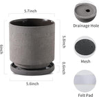 Nihow 5.7 Inch Plant Pot, Ceramic Pots for Plants with Drainage Hole and Saucer, Plant Pots Indoor for Home Garden Patio Office, Cylinder Planters for Indoor Plants, Charcoal Gray