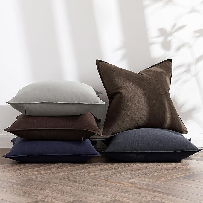 MIULEE Decorative Linen Pillow Covers 20x20 Inch Black Boho Farmhouse Neutral Couch Throw Pillows for Halloween Bed Pack of 2 Accent Modern Pillowcase Sofa Livingroom Home Decor