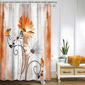Rustic Farmhouse Shower Curtain, Farm Orange Daisy Floral Fall Flowers and Butterfly on Country Wooden Autumn Shower Curtain for Bathroom, Yellow Grey Gray Red Gold Curtain with 12PCS Hooks, 47X64IN