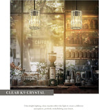 Crystal Pendant Light, Mini Chandelier with Matte Black Finish, Modern Hanging Light Fixture for Kitchen Dining Room Bedroom, CKPL5510-1P-BK
