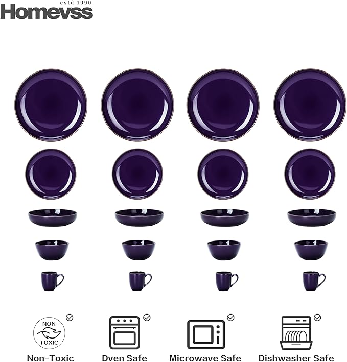 Eur-Nordic Shape Raising Rim 20pc Dinnerware Set, Shiny Glaze Purple with Speckle Effect