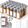 ComSaf 4oz 24PCS Spice Jars with Adjustable Shaker lids，93 Labels, Comdiment Jars Set, Empty Spice Containers and Square Ingredient Bottles for Kitchen and Seasoning, Salt and Pepper Shaker Set