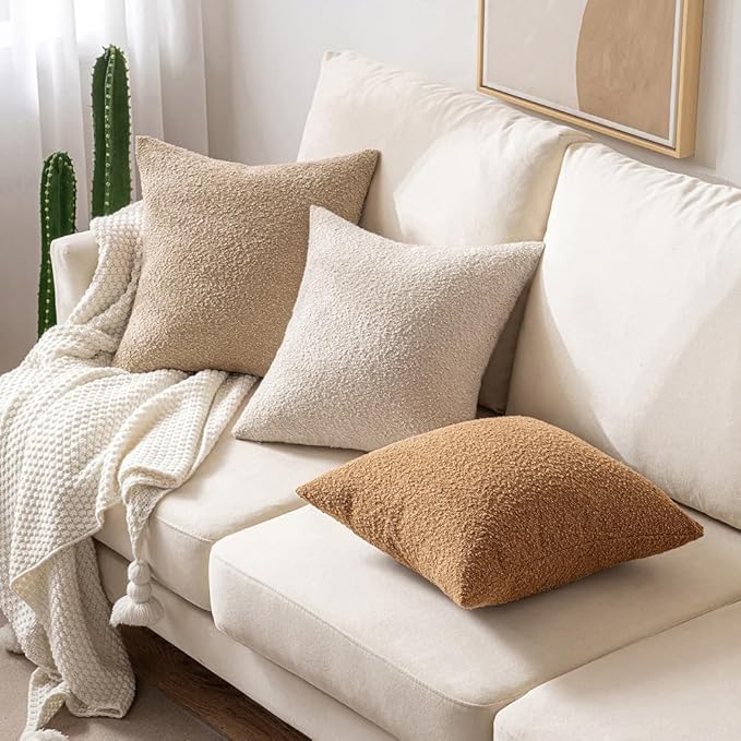 MIULEE 22x22 Inch Decorative Euro Sham Throw Pillows for Bed Set of 2 Textured Boucle Neutral Winter Throw Pillow Covers Oatmeal Accent Solid Euro Couch Pillowcases Sofa Livingroom Home Decor