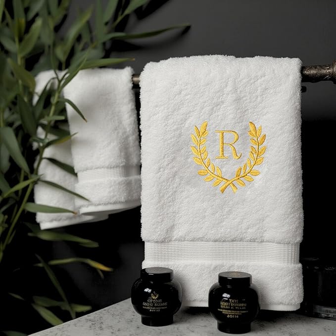 Decorative and Monogrammed Hand Towels for Bathroom Kitchen Makeup | Personalized Gift for Wedding-Bridal | Roman Font Custom Luxury Turkish Towel | Spa Collection, Oversized, 16 X 30 Inch, Set of 2