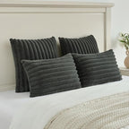 FUTEI Dark Grey Striped Decorative Throw Pillow Covers 18x18 Inch Set of 2,Square Winter Decorations Couch Pillow Case,Soft Cozy Faux Rabbit Fur & Velvet Back,Modern Home Decor for Bed