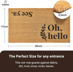 KANKUN Coco Coir Door Mat with Heavy Duty Backing, Welcome Doormat (17" x 30"), Doormat Entrance (Welcome Oh Hello)