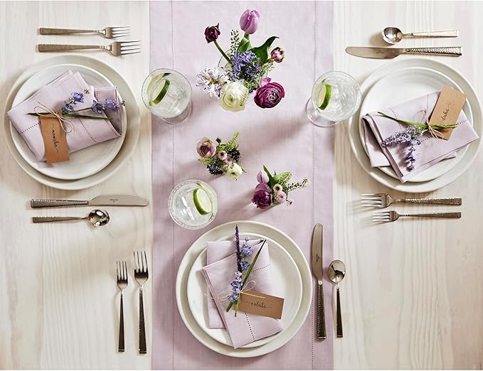 Solino Home Linen Lilac Table Runner 156 Inches Long - 100% Pure Linen Extra Long Table Runner 14 x 156 Inch for Fall, Autumn, Thanksgiving, Christmas - Classic Hemstitch