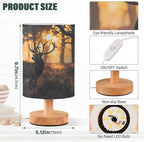 Table Lamp Deer in Sunrise Forest Nightstand Lamp with Wood Base Fabric Lamp Shade Bedside Desk Lamp for Living Room Bedroom Kids Room Office