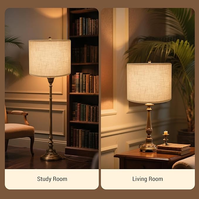 White lamp shades,linen lamp shade,lampshades set of 2 with 2 lamp shade harp,drum lamp shades for table lamps,15" Top X 15" Bottom X 12" H,Spider Fitter, Easy Assembly Required
