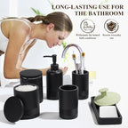 Bathroom Accessories Set, 6-Piece Bathroom Accessory Set, Toothbrush Holders Set, Soap Dispenser, Vanity Tray, Tumbler, Cotton Swab Jars, Bathroom Organizer for Modern Bathrooms(Matte Black)